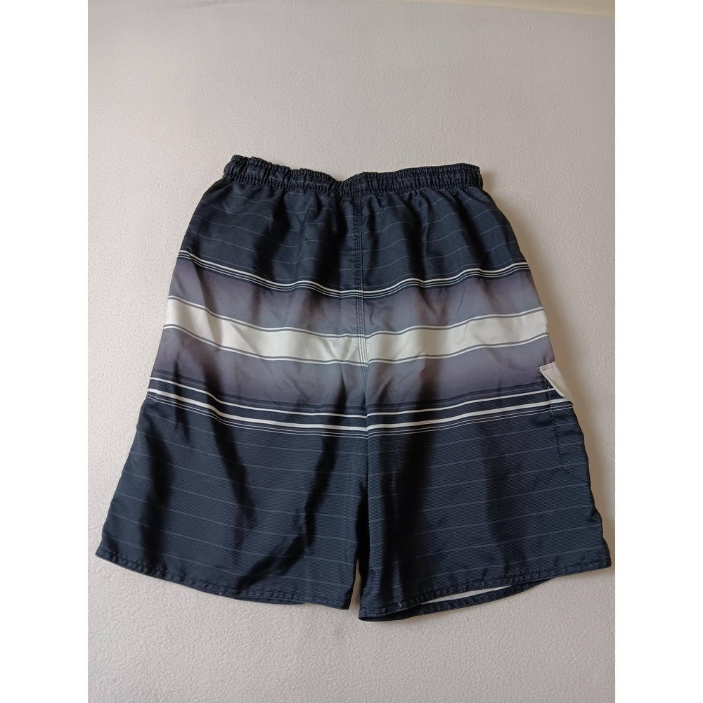 Burnside Swim‎ Shorts Mens L Gray Striped Lined Drawstring Elastic Waist Pockets